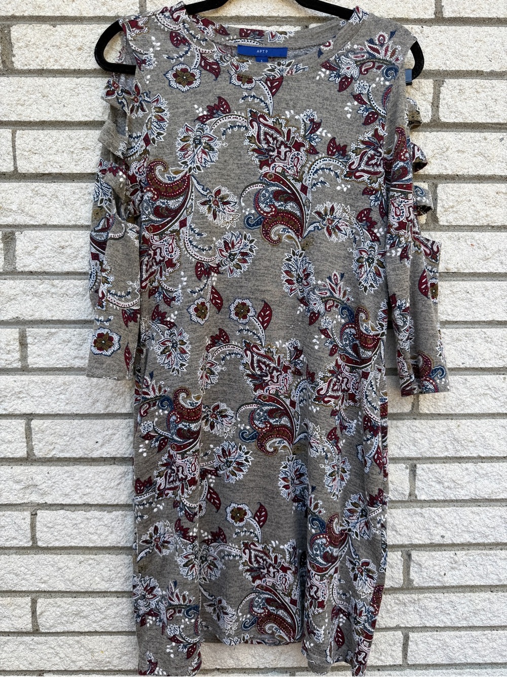 Apt. 9 Taupe Paisley Cold-Shoulder Midi Dress with Red & Blue Accents